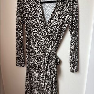 Ann Taylor Wrap Dress in Black and Cream Leopard Print